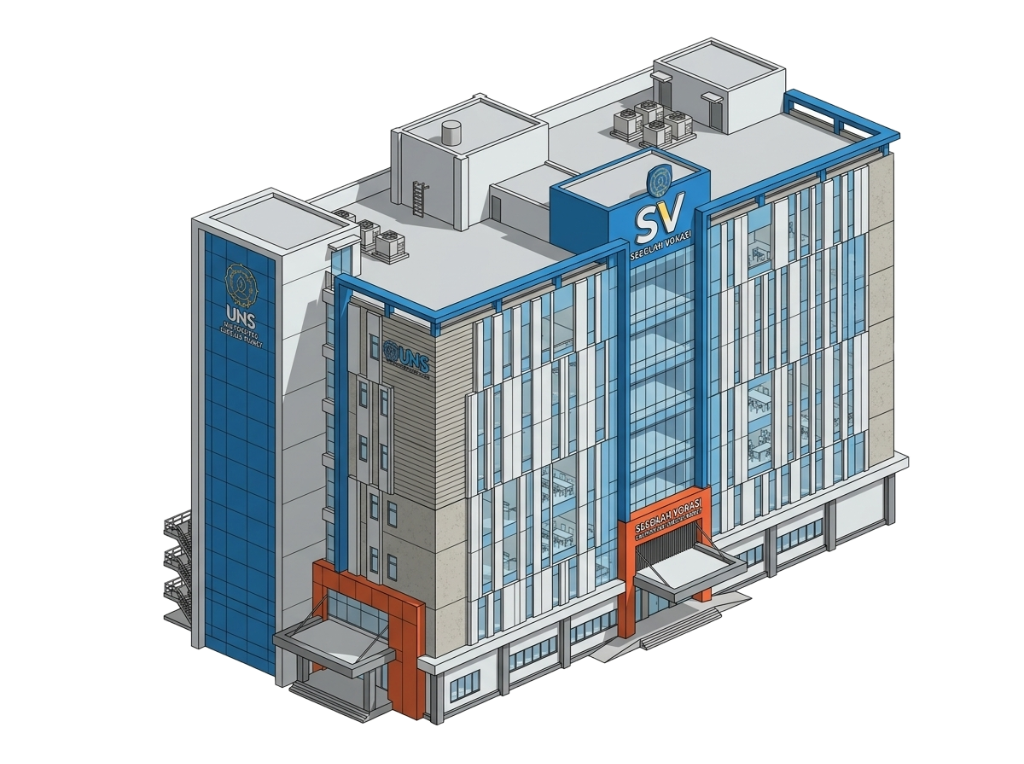 Gedung SV UNS 3D Isometric Presisi